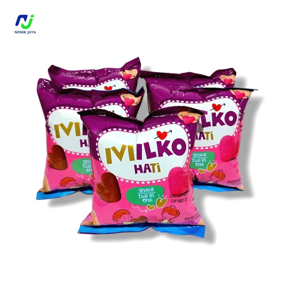 ( SNACK BERHADIAH ) Milko Hati Snack Two In One PAKET 5 Pcs@30gr COKELAT STRAWBERRY