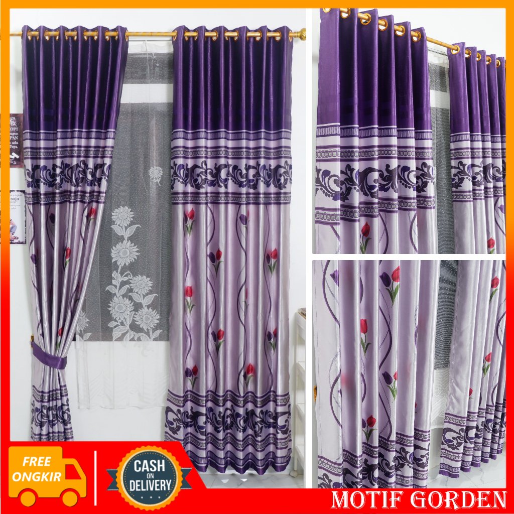 Gorden Jendela Kamar Mewah Bahan Kain Blackout Original Motif Bunga Model Smokering
