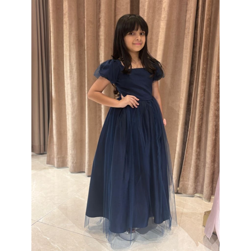 Gaun Anak Mix Tile Lengan Balon A 608 warna navy