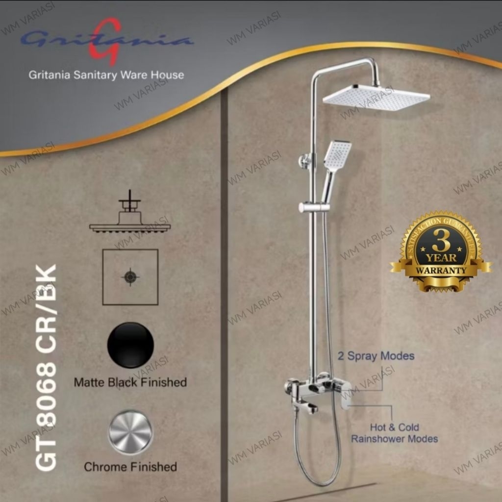 Shower Tiang Shower Column Mandi Gritania Panas Dingin Chrome Hitam Kotak Shower Set