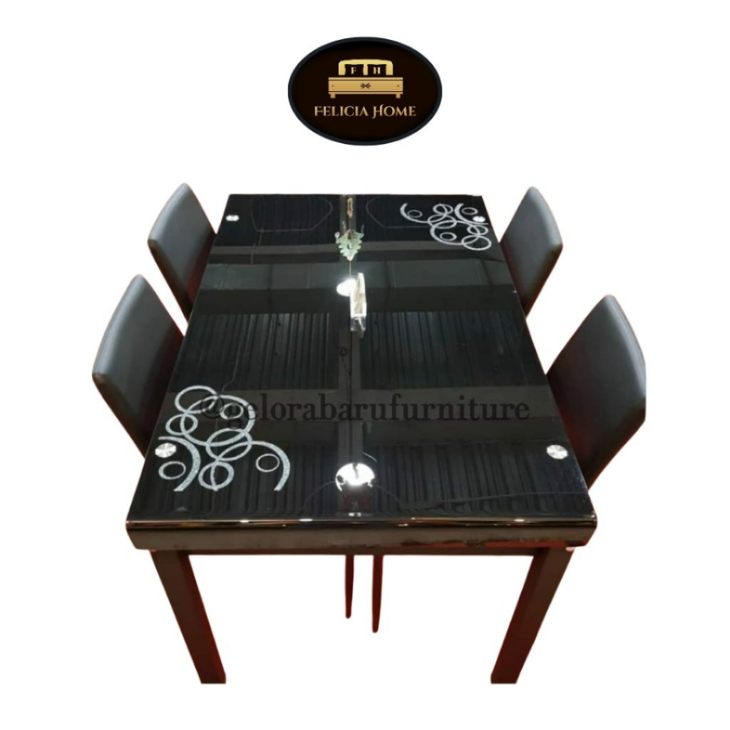 Meja Makan Kaca Kaki Besi