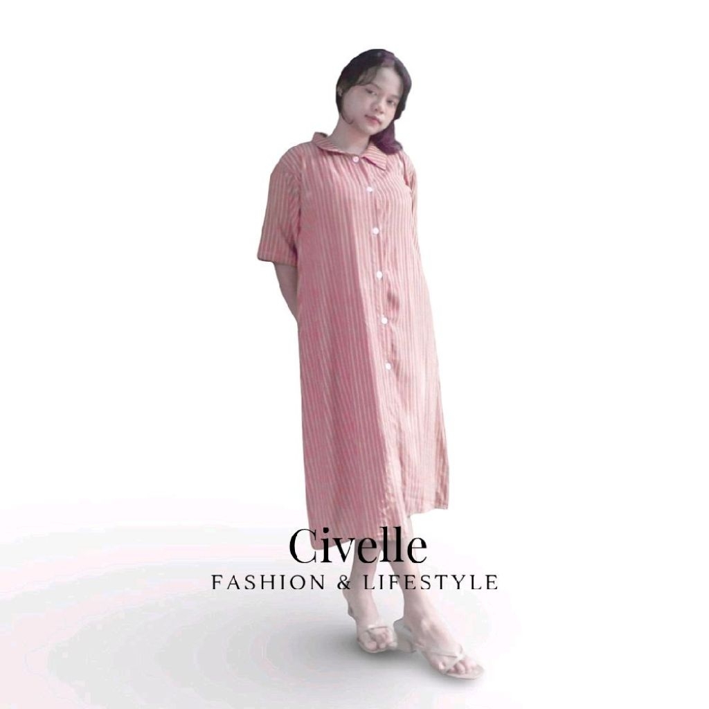 Hatta Kimono Dress Stripes Fit Baju Daster Wanita Dewasa Elegan Nyaman Bahan Teteron Cotton Salur Si