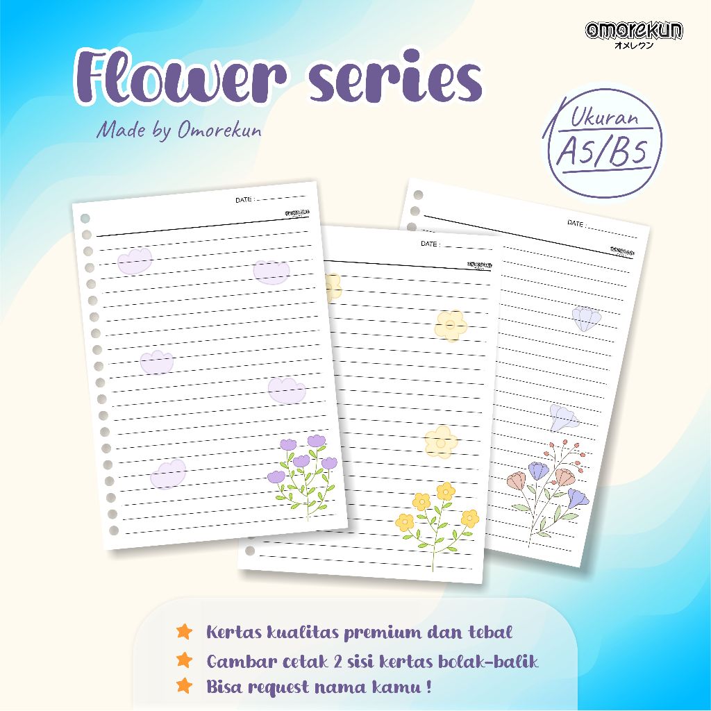 FLOWER SERIES A5/B5 KERTAS BINDER A5 - DESAIN BUNGA IMUT LUCU - Notebook