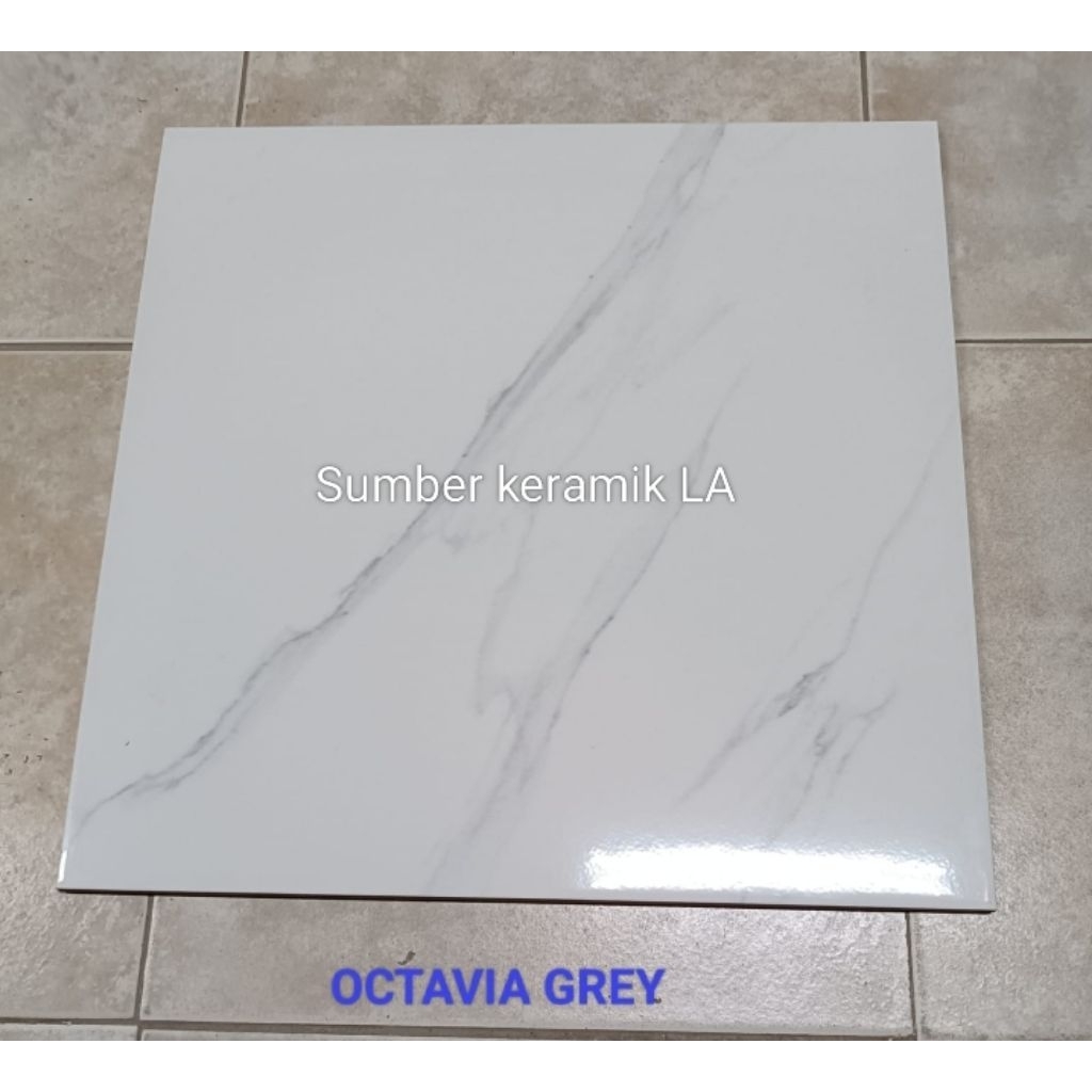 Asia Tile Octavia Grey 40x40 Keramik Lantai Putih Marmer