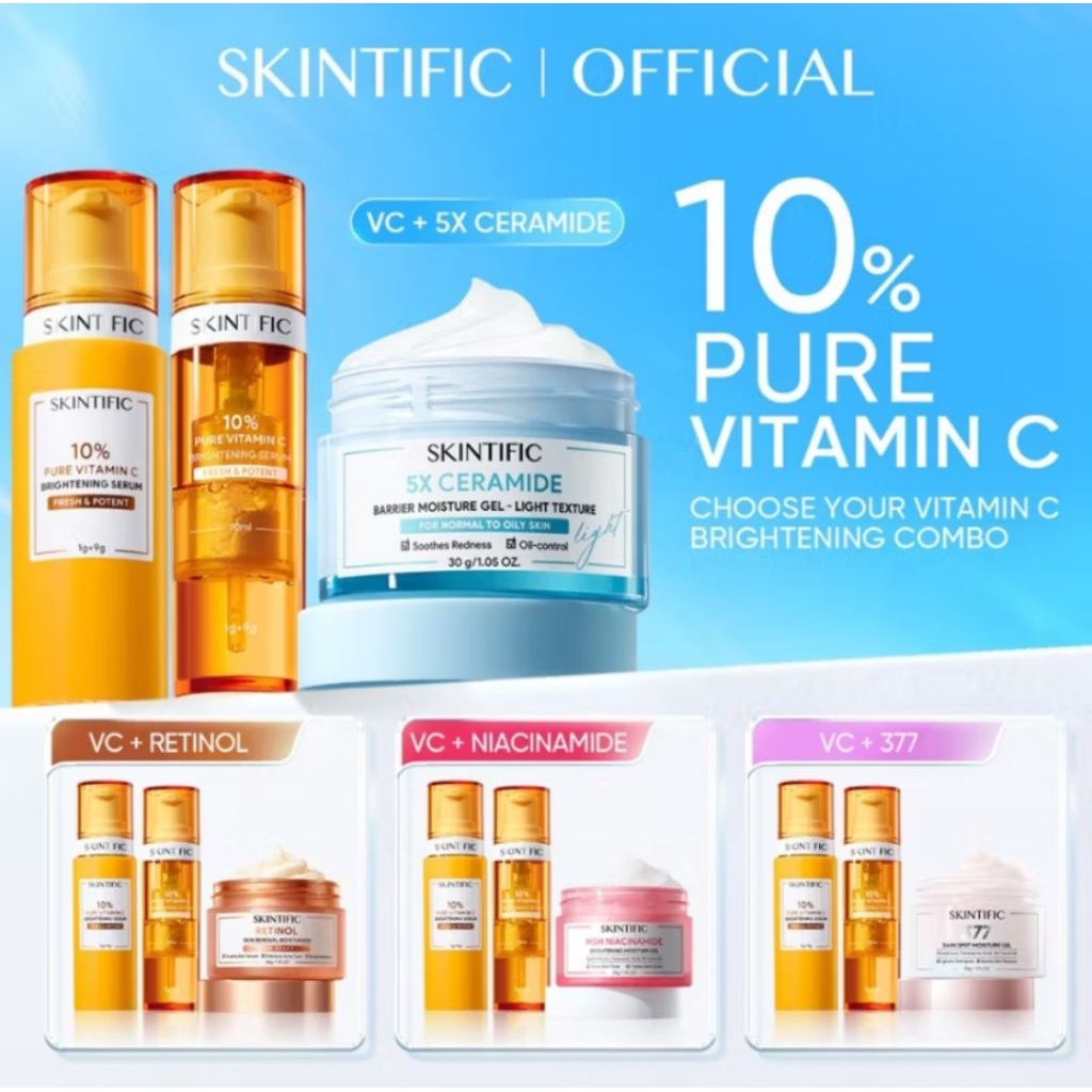 SKINTIFIC - 2PCS Vitamin C Moisture Set |10% Pure Vitamin C Brightening Serum + 5X Ceramide Moisture