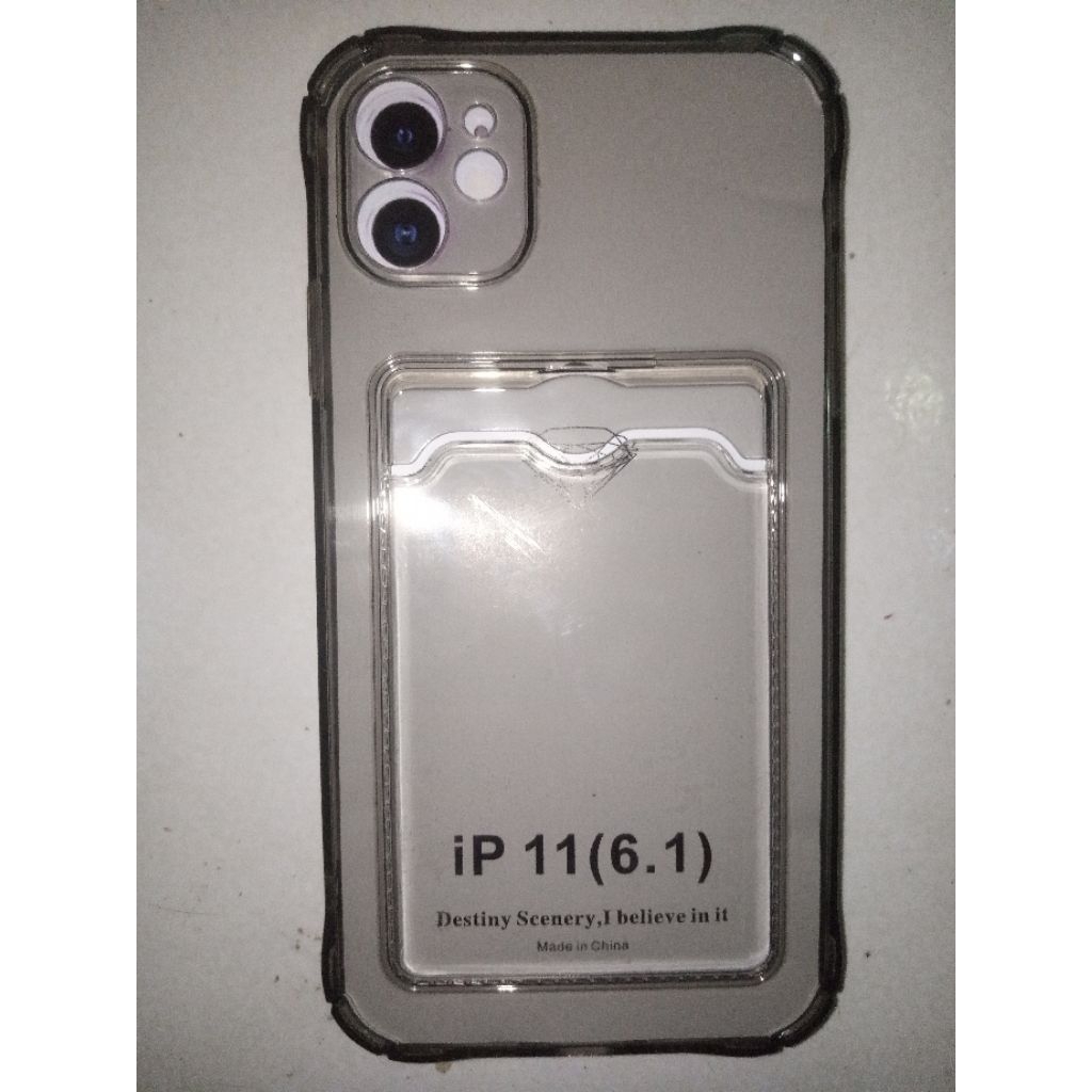 Case I Phone 11 (6.1) Card Holder Hitam Transparan