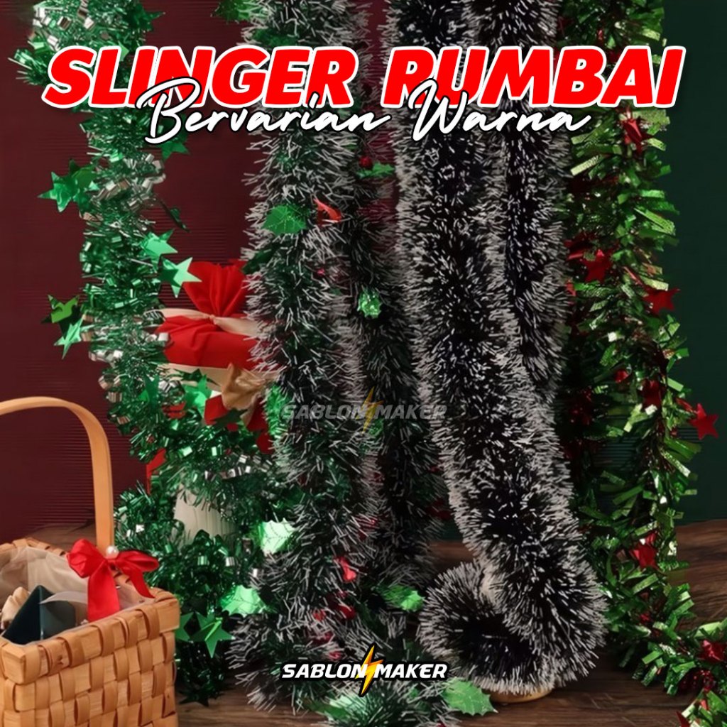 Slinger Tinsel Xmas / Hiasan Pohon Natal / Slinger Hijau Tebal / Slinger Motif Dekorasi Natal