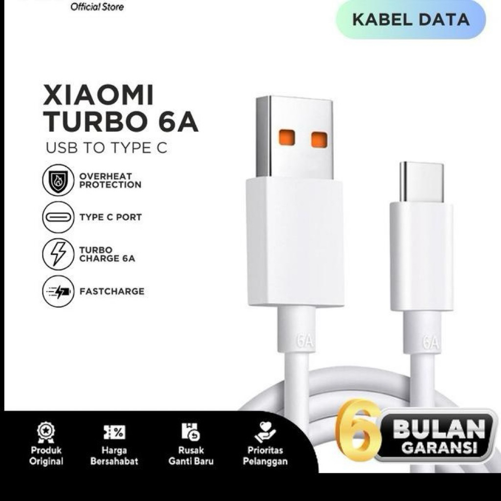 Kabel Data For Xiaomi ORI 100% Type C TURBO CHARGE 6A Kabel Data