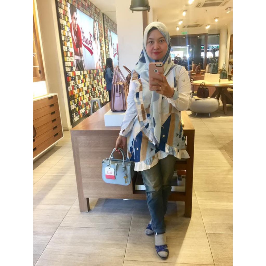 Ria Miranda RM Orchidea Orchid series Blue Biru One Set Bundling Mono Monogram Kemeja Blouse Scarf s