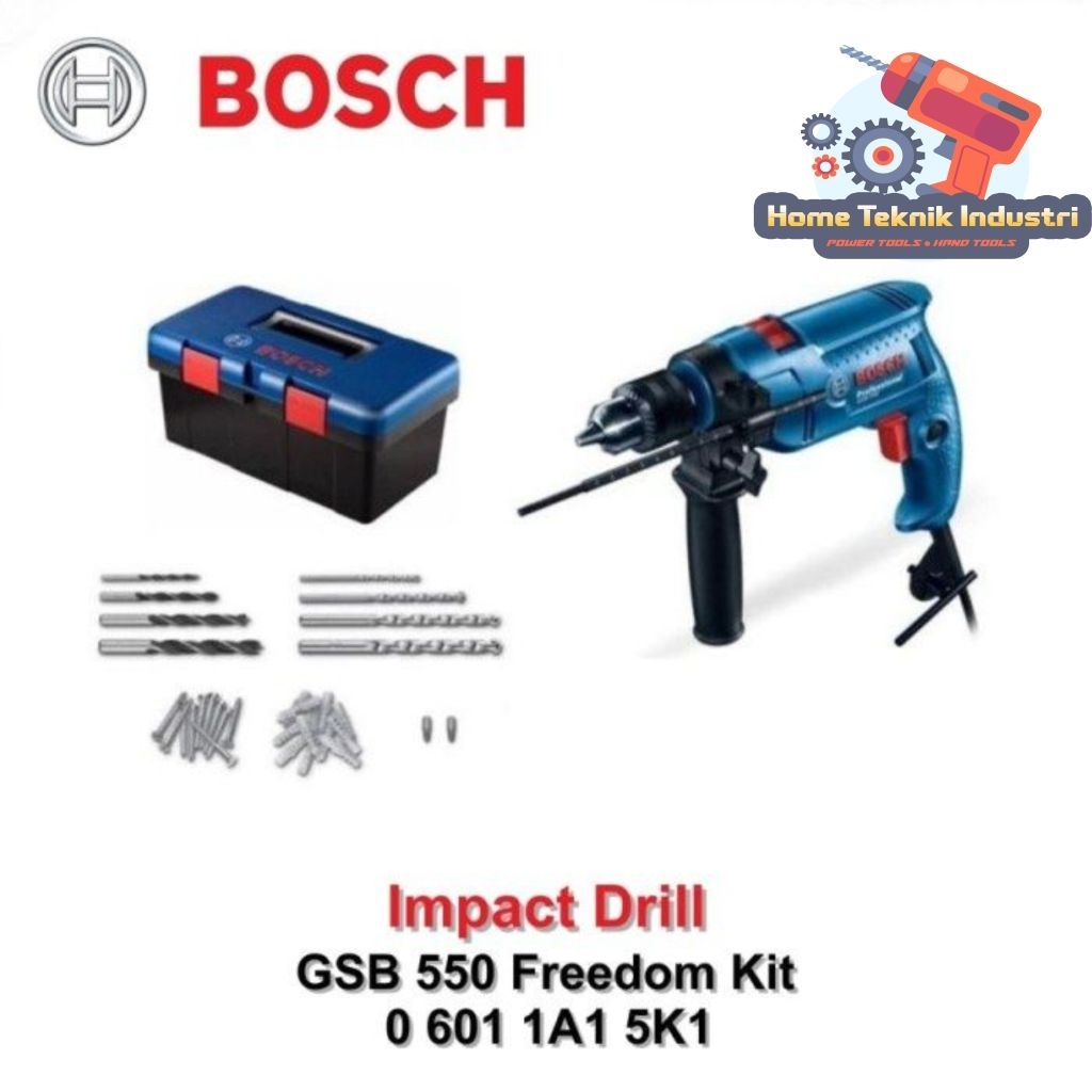 BOSCH GSB550 Freedom Kit Impact Drill Mesin Bor Tembok 13mm SET GSB 550 KIT Box