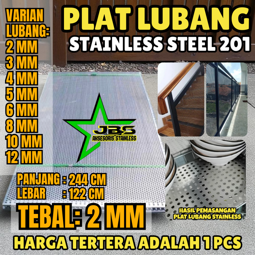 PLAT LUBANG 201 - 122CMX244CM - (2 MM) - STAINLESS STEEL 201 - PLAT PERFORATED