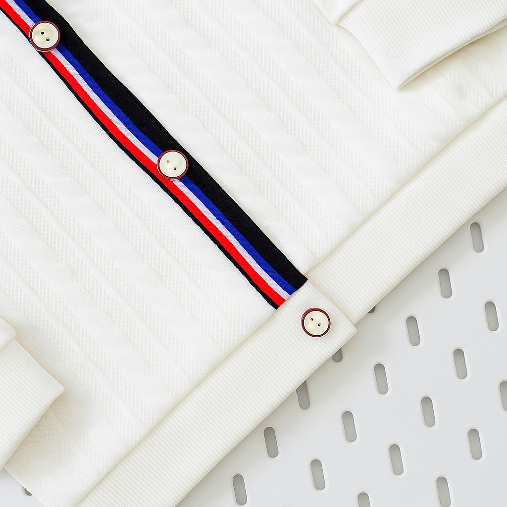 Cardigan Motif Rajut Garis Elegant Dan Stylist Anak Laki-Laki Perempuan Warna Putih Tulang Tebal & N