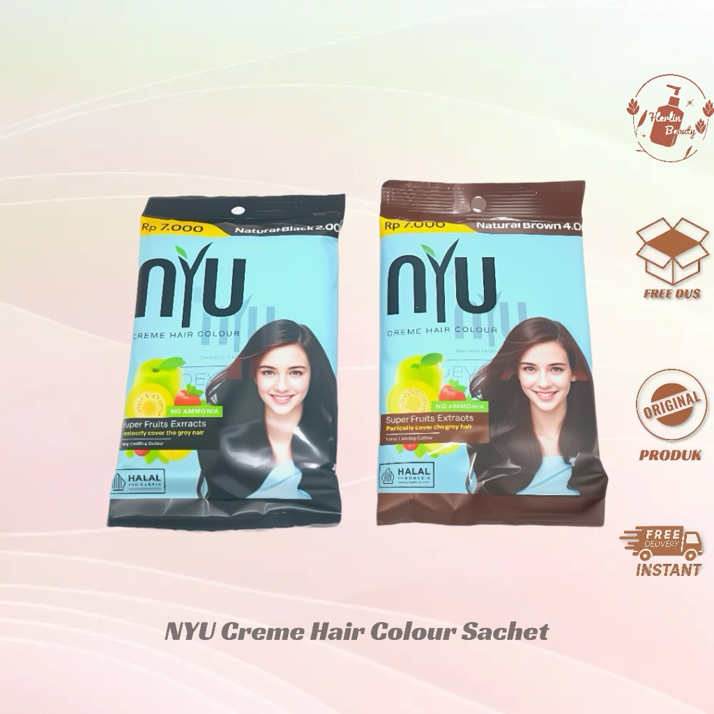 NYU Creme Hair Colour Sachet Natural Black & Natural Brown , Pewarna Rambut