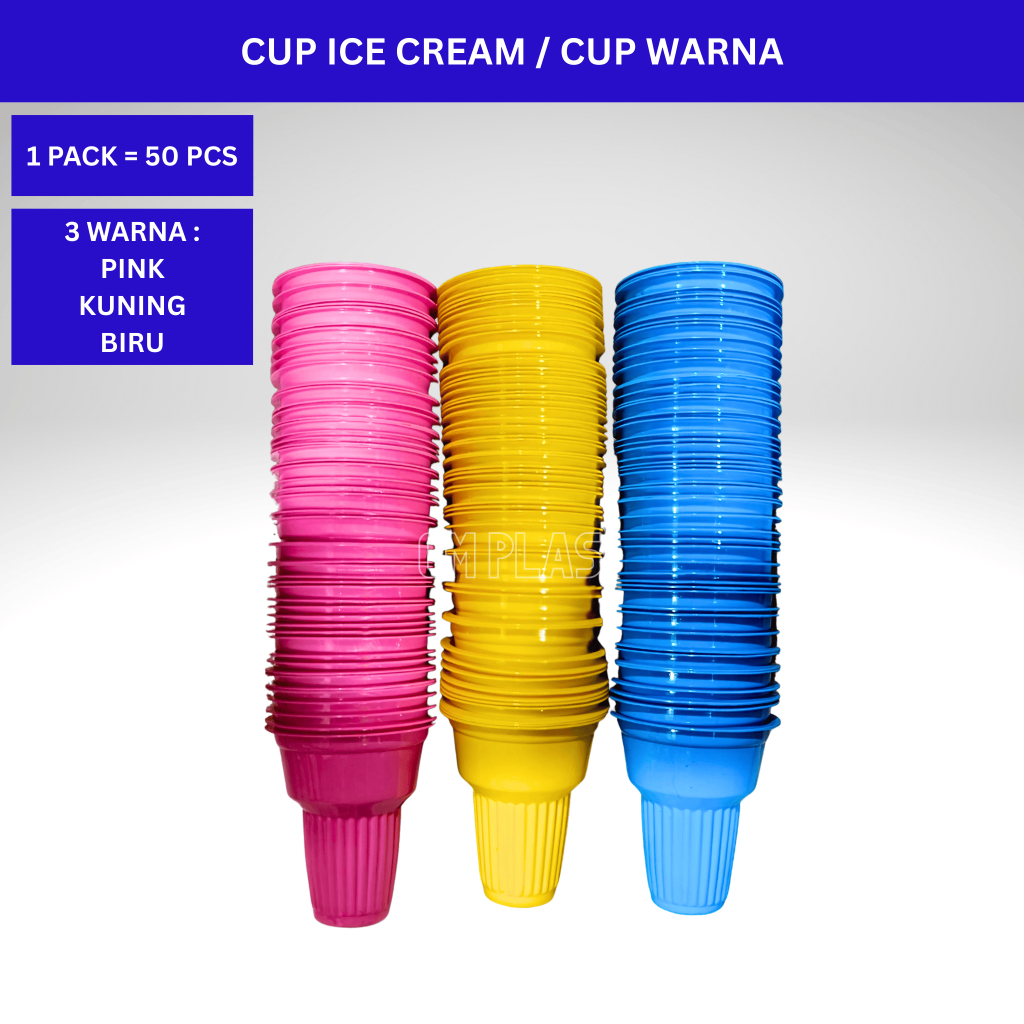 Cup Ice Cream / Cup Es Krim / Cup Warna Pink, Kuning , Biru