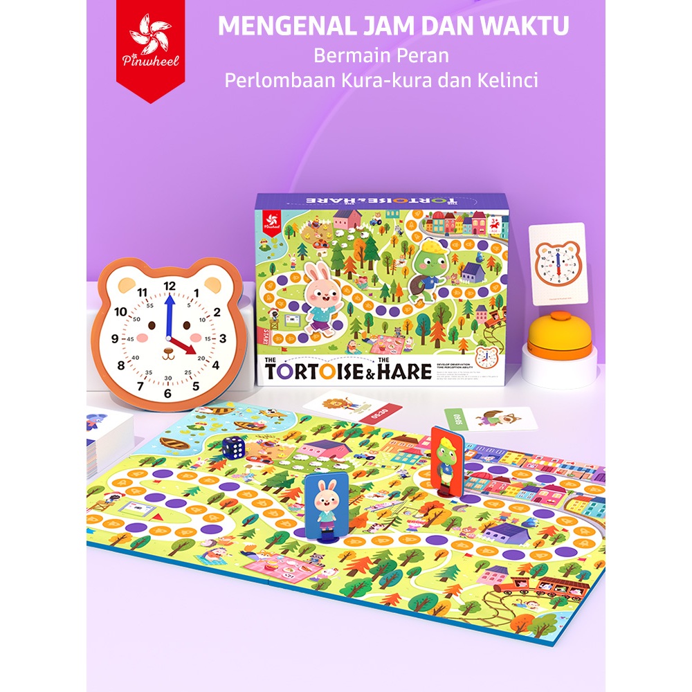 Pinwheel The Tortoise and Hare Clock Time Recognition Edu Game Pengenalan Permainan Papan Edukatif