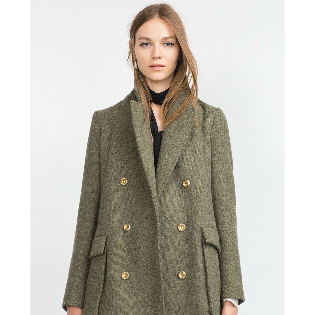 Zara Olive Green Wool Winter Coat