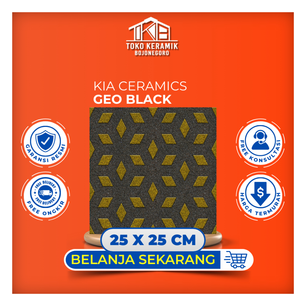 Keramik Lantai Kamar Mandi Matte Kasar Anti Slip Motif Batu 25x25 cm KIA | Geo Black kW I