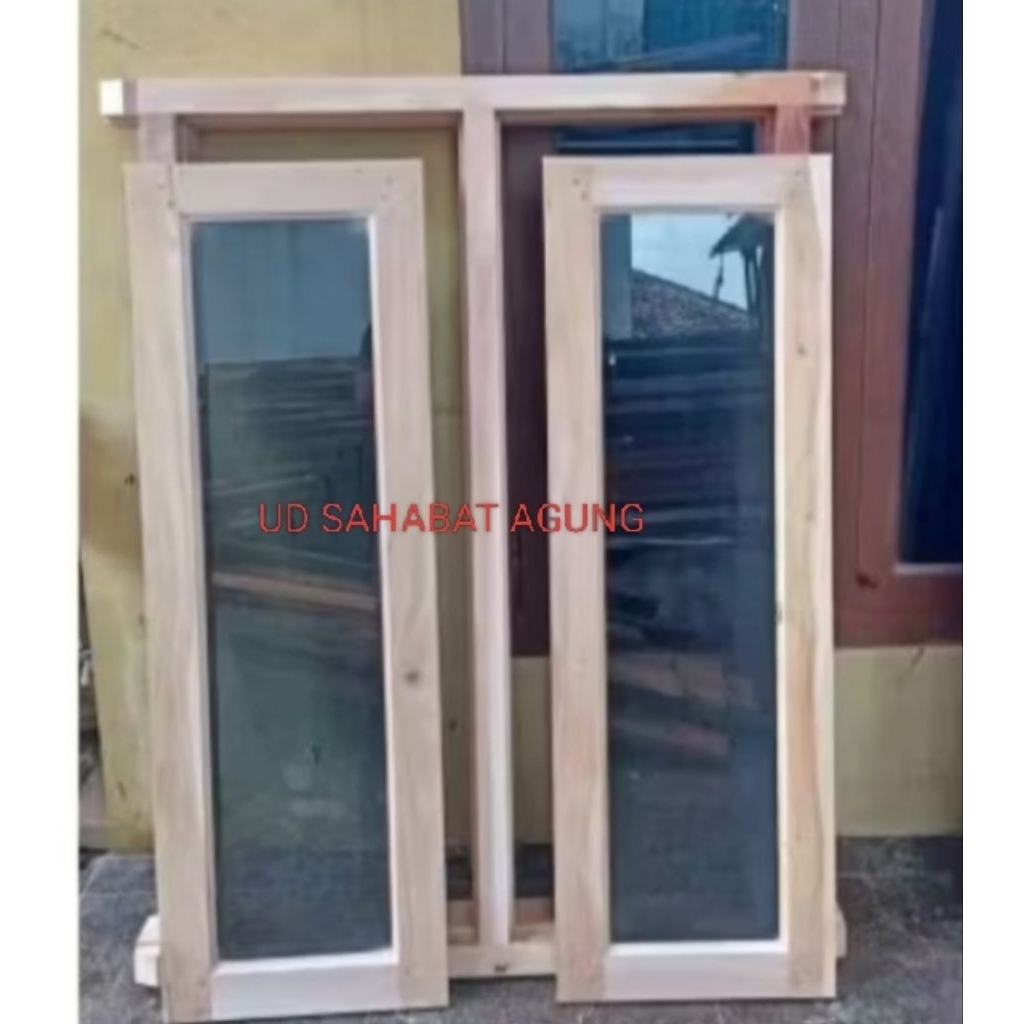 KUSEN JENDELA GANDENG 2+DAUN +KACA BAHAN KAYU KAMPER DAN MERANTI OVEN BISA CUSTOM UKURAN VIA CHAT FE
