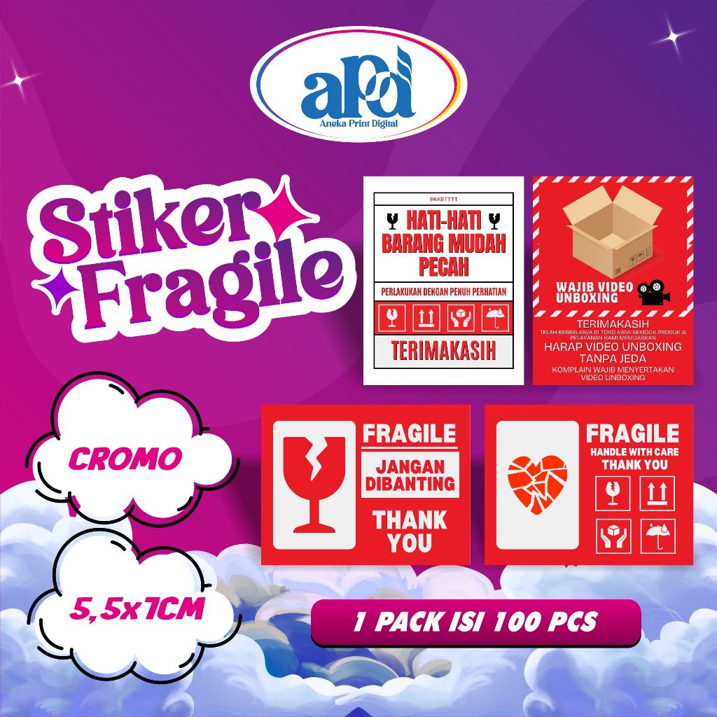 Sticker Video Unboxing / Sticker Fragile Pecah Belah (ISI 100pcs)