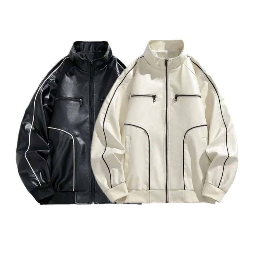 zerostars jaket koreanstyle jaket pria wanita hitam putih semi kulit