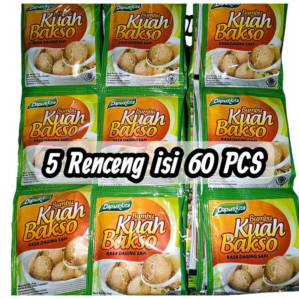 5 RENCENG ISI 60 PCS Dapur Kita Kuah Bakso Rasa Daging Sapi 8Gr / Kaldu