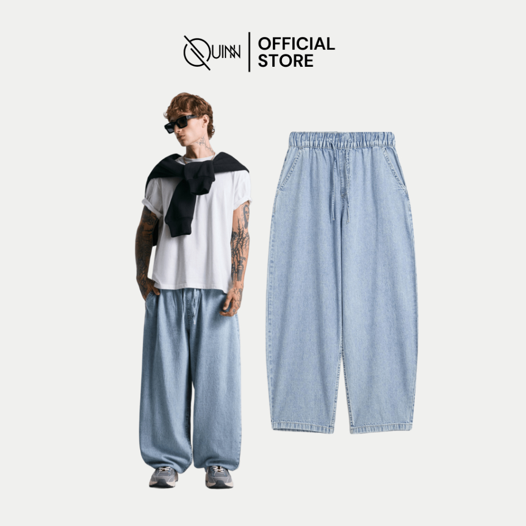 Bershka Jogger Jeans Light Blue / Celana Panjang Training Oversize Pria