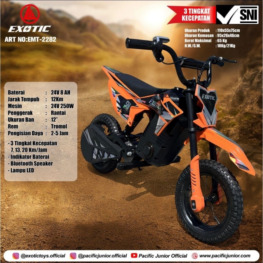 Mainan Motor Aki Anak Mini Trail EMT-2282 EXOTIC Elektrik X-Trail Ban Angin 24V Aki Adaptor
