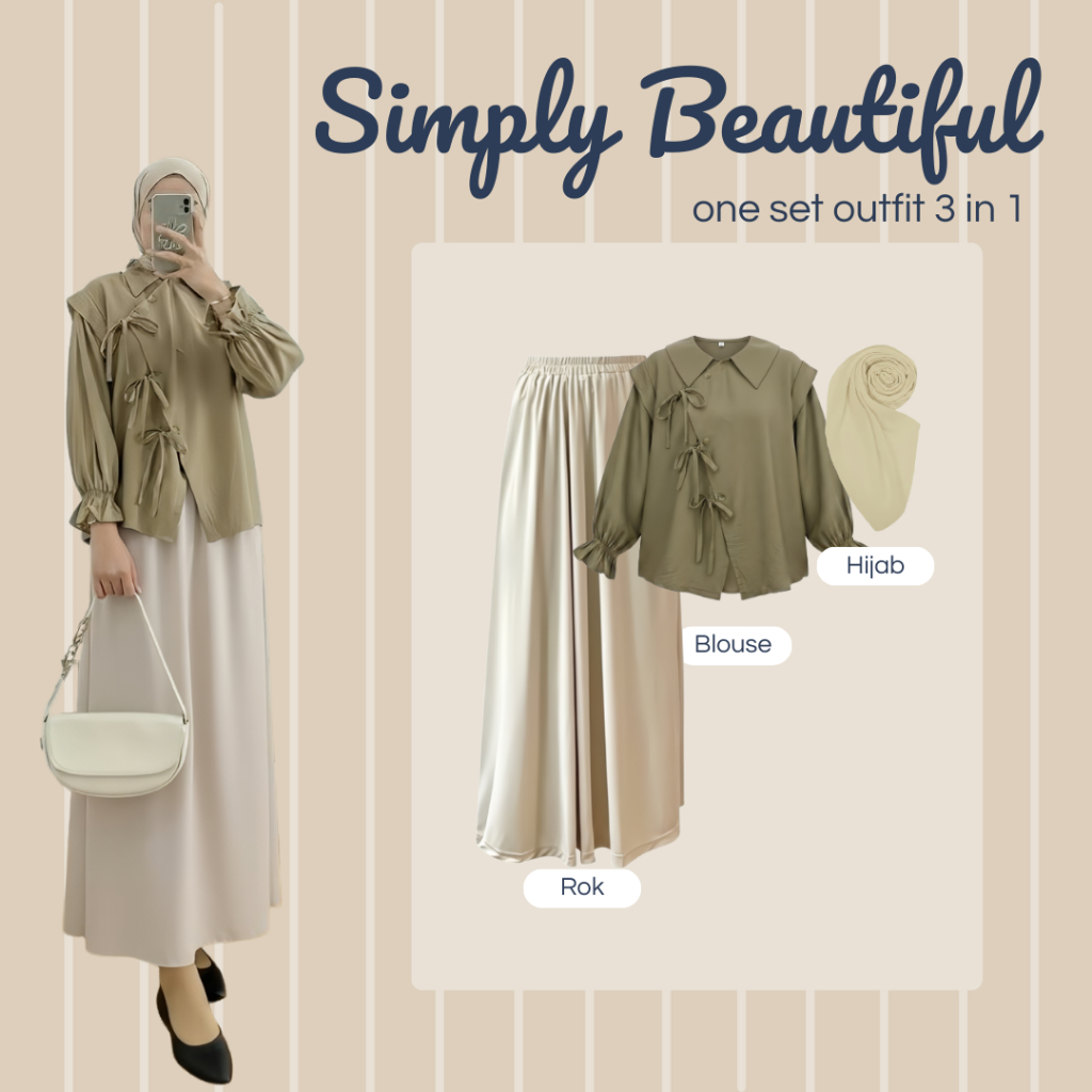 Setelan Outfit Wanita | Blouse Katun, Rok Mayung, Jilbab Persegi | Casual Style, Outfit Kekinian