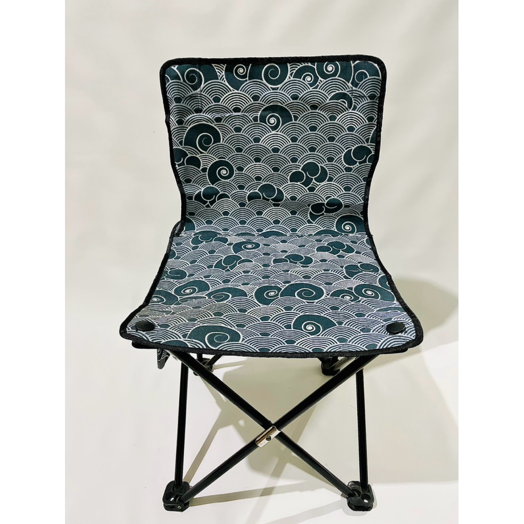 Kain kursi lipat bahan kanvas motif daun jepang hitam ukuran xxl