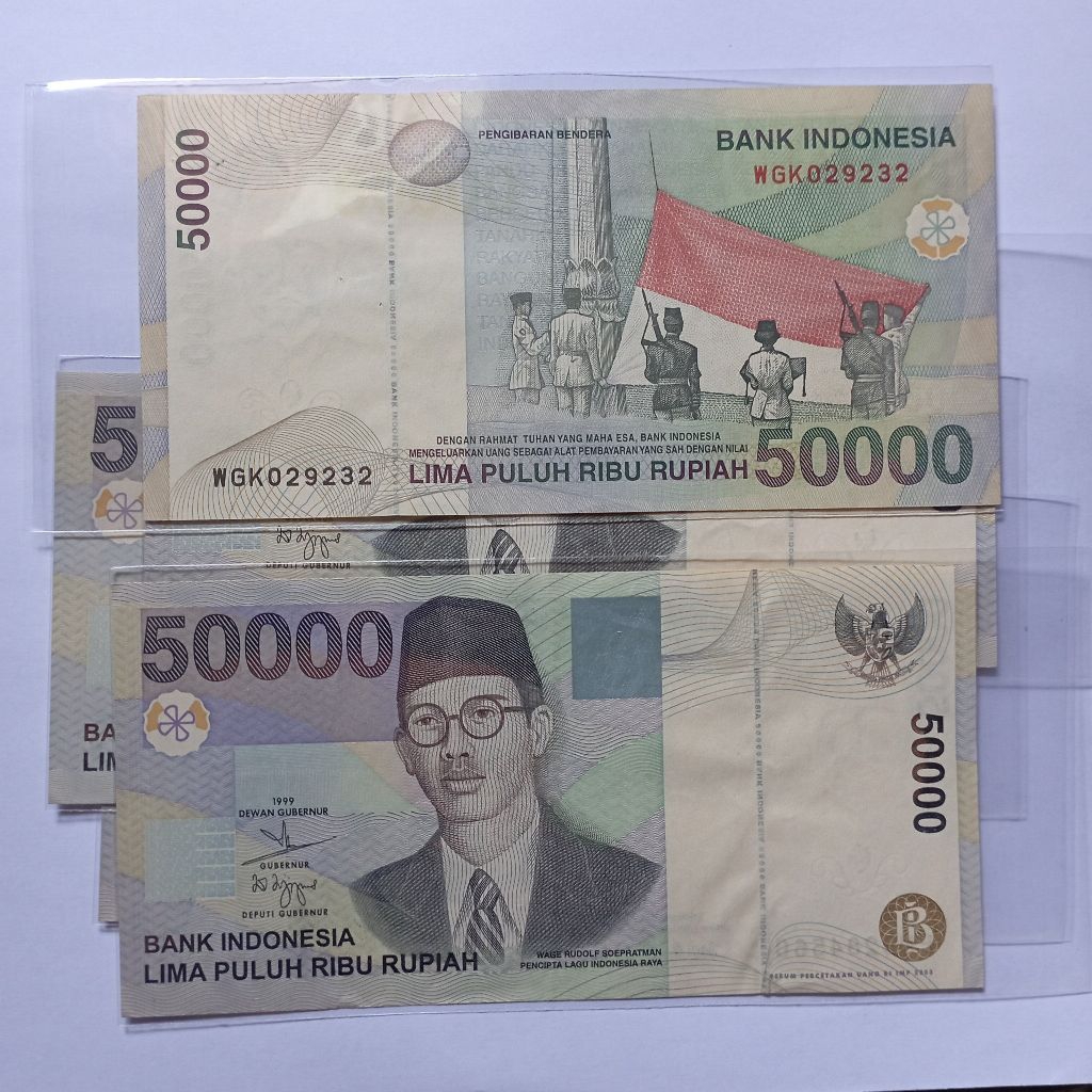 50000 rupiah uang kertas wr supratman tahun 1999 bagus asli