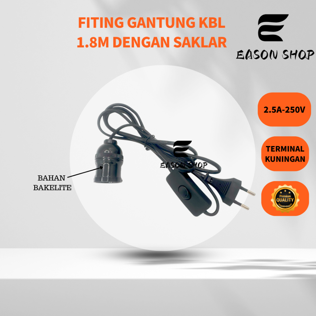 E27 Fitting Lampu Gantung dengan Saklar /Fitting Lampu Gantung Fitting E27 Dengan Kabel Saklar On/Of