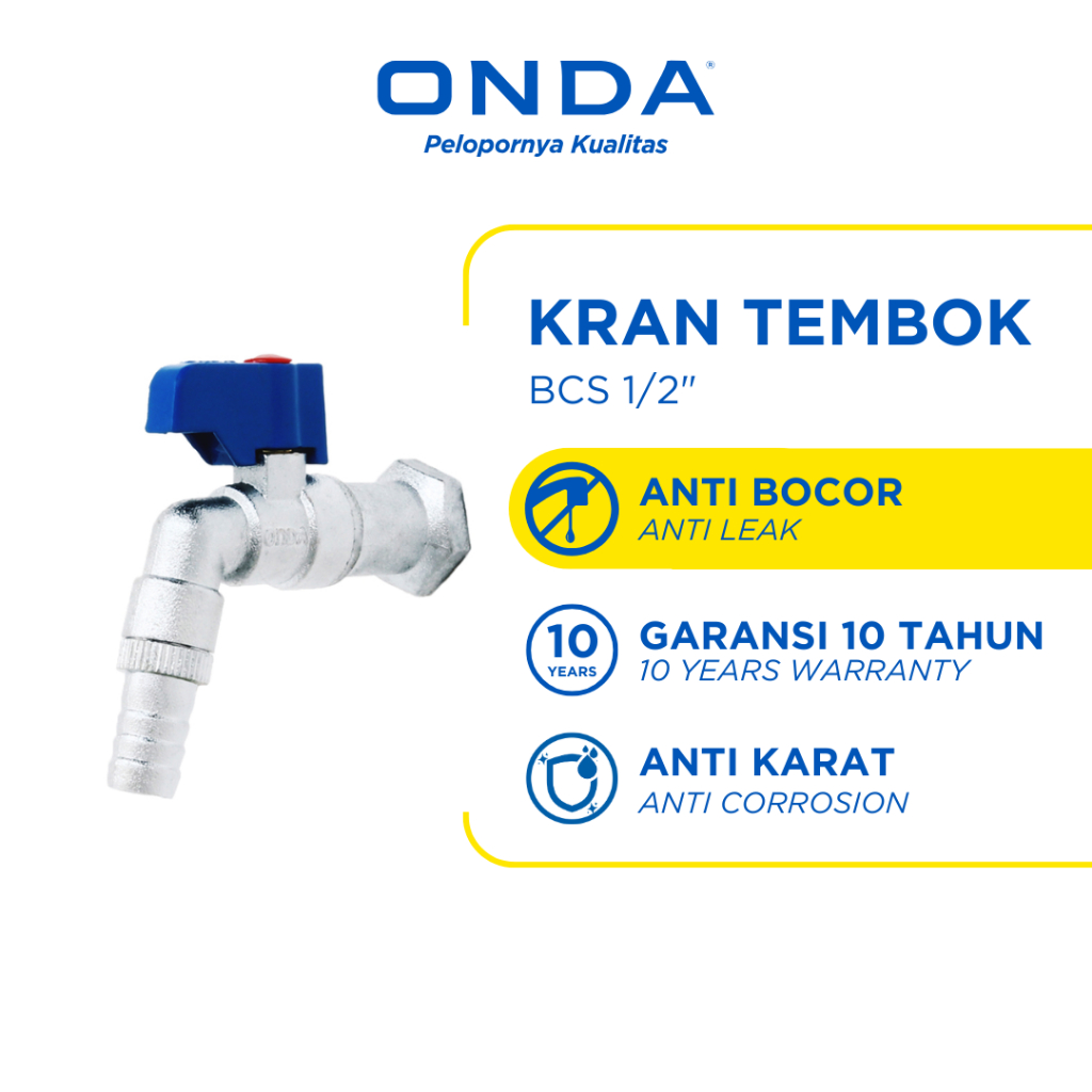 ONDA Kran Air Tembok BCS 1/2 In Kran Taman Keran Wudhu Anti Bocor Kran Dinding Kran Toilet Mandi