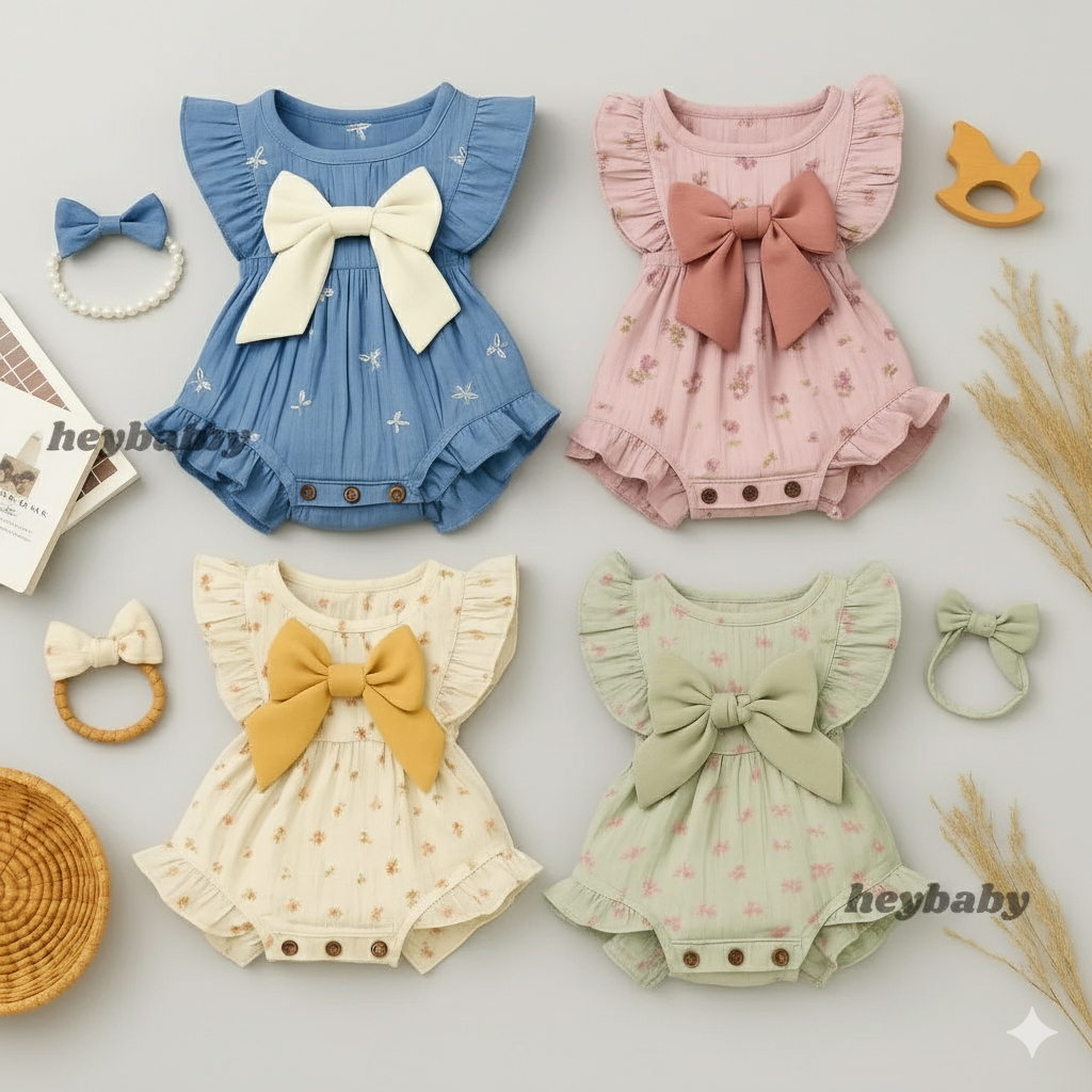 HEYBABY - GISELLA romper jumpsuit jumper bayi motif yang lucu + free headband Jumpsuit Pita BUBIBEE