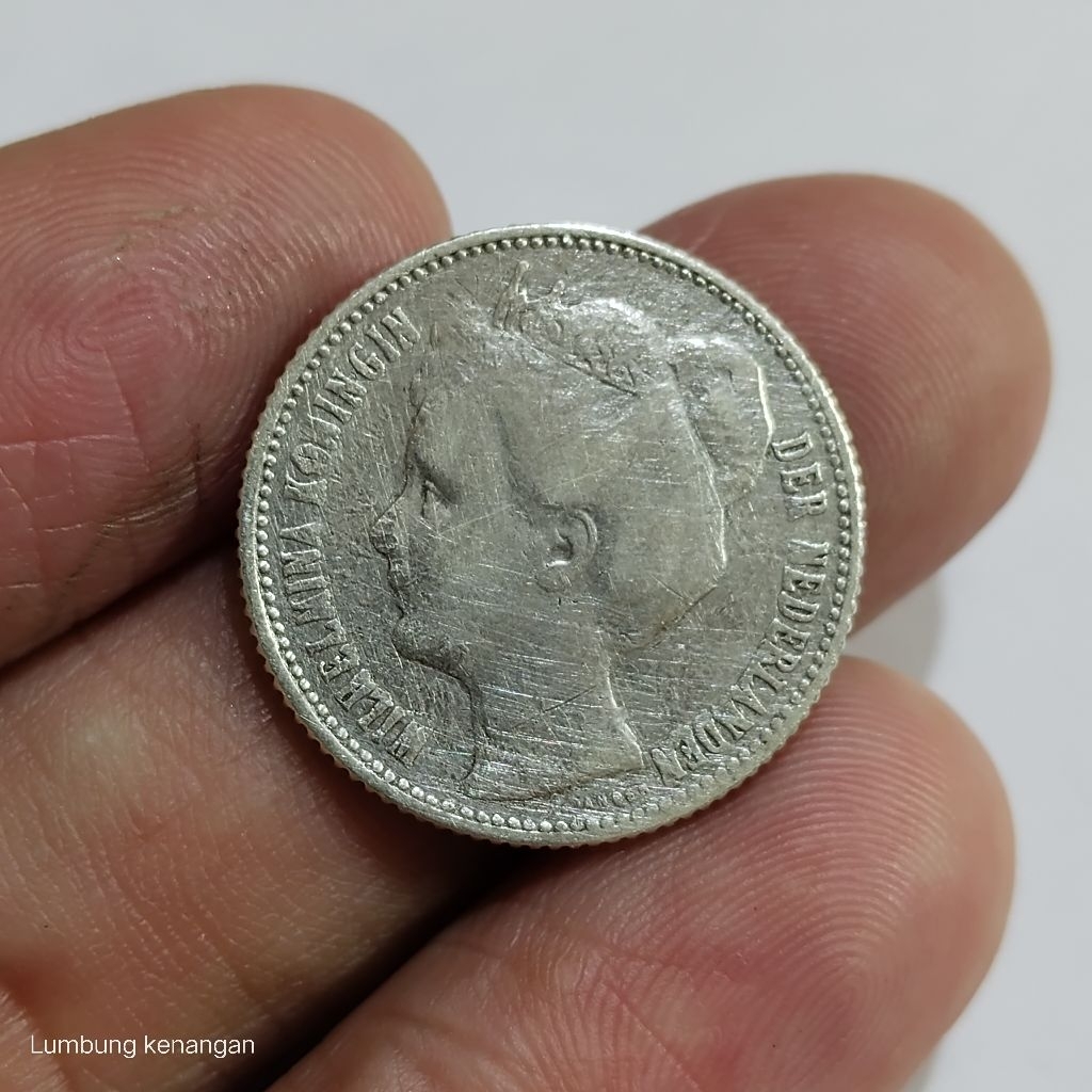 koin Silver 1/2 Gulden Wilhelmina Mahkota