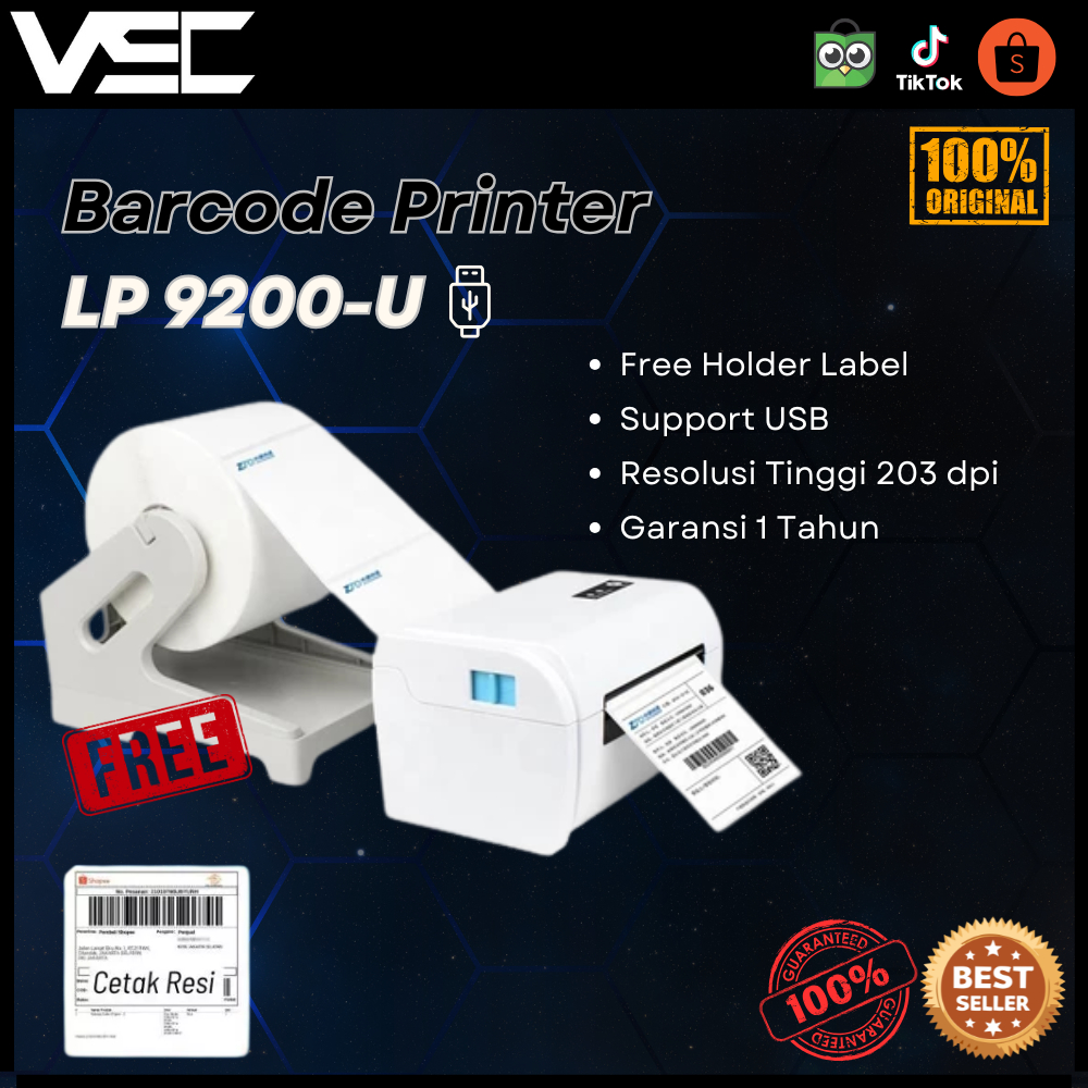 PRINTER BARCODE THERMAL / LABEL PRINTER VSC LP-9200U - USB + HOLDER 4"