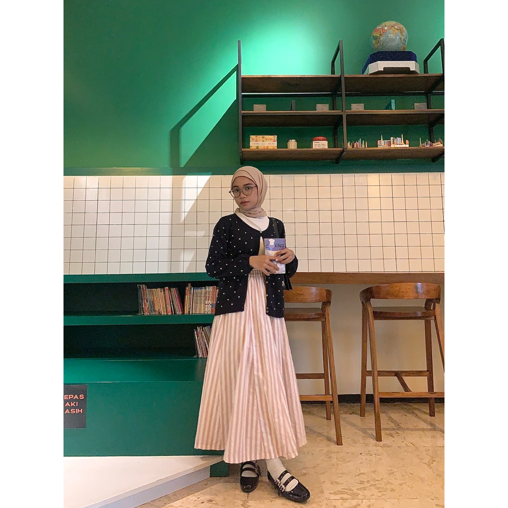 KAMIDIA - Striped Skirt | Basic Skirt Katun Motif Salur | Rok Panjang Wanita Garis