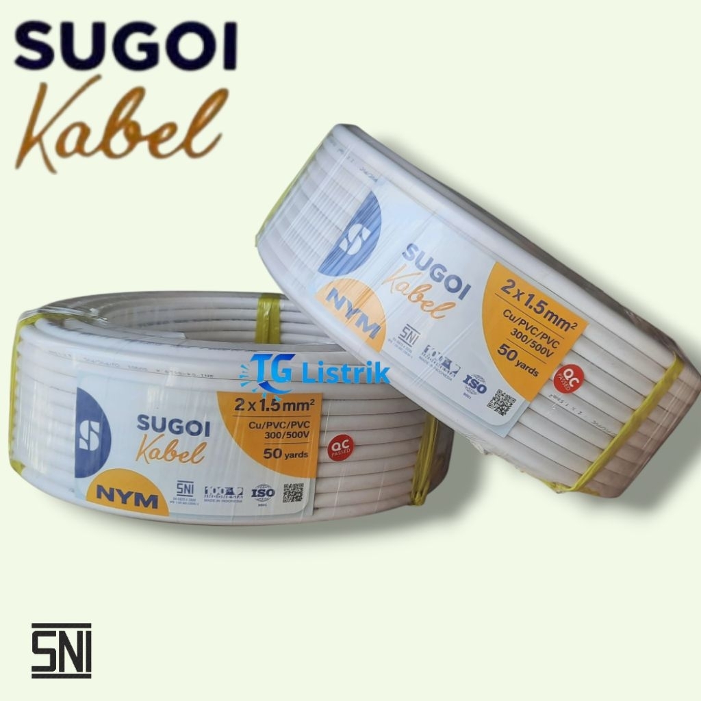 Kabel Listrik Sugoi NYM 2×1,5mm Putih Kabel Engkel Isi 2 Panjang 50 Yard Original