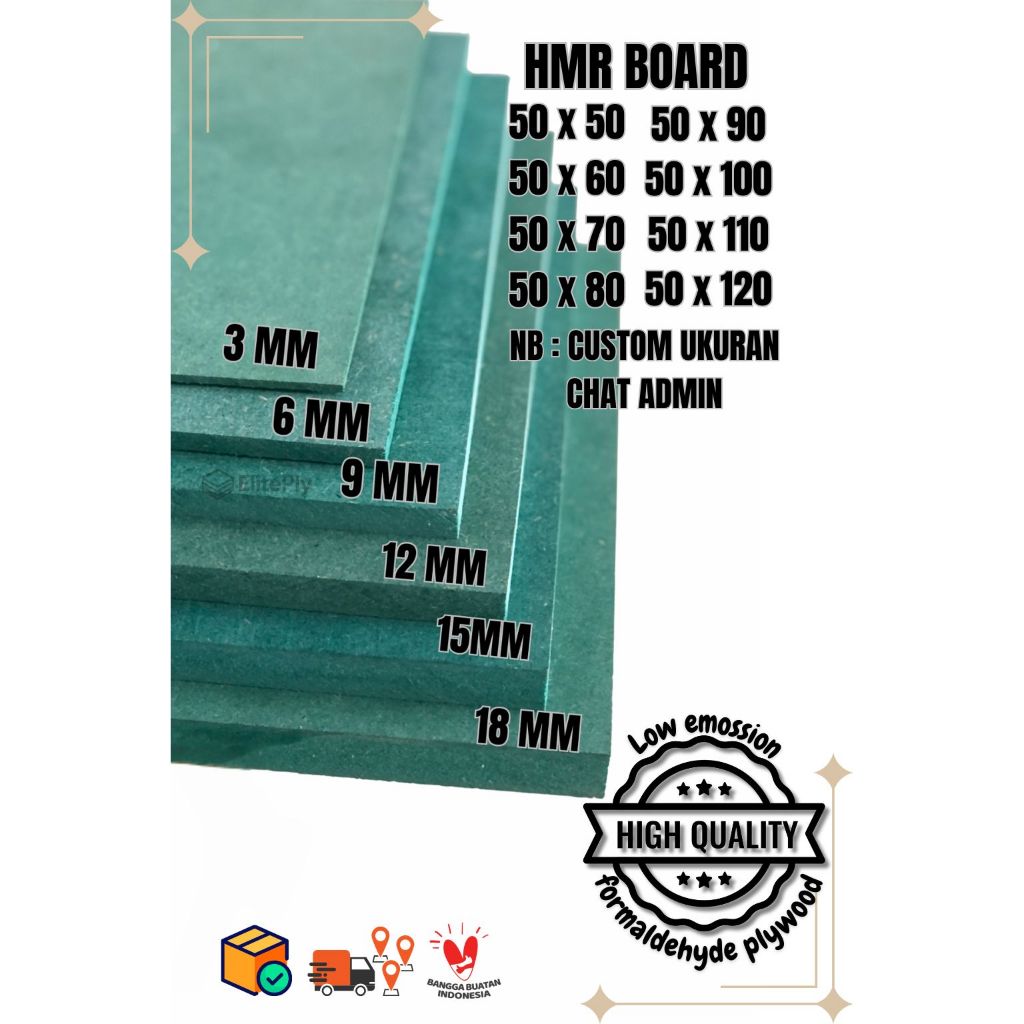 Papan MDF / HMR BOARD custom warna hijau 18mm lebar 50 cm