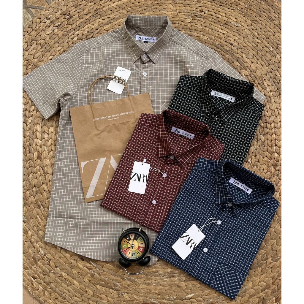 Kemeja Pria Stripe ZARA MAN | Kemeja Motif Kotak Kotak Kualitas Premium | Kemeja Santai Slim Fit