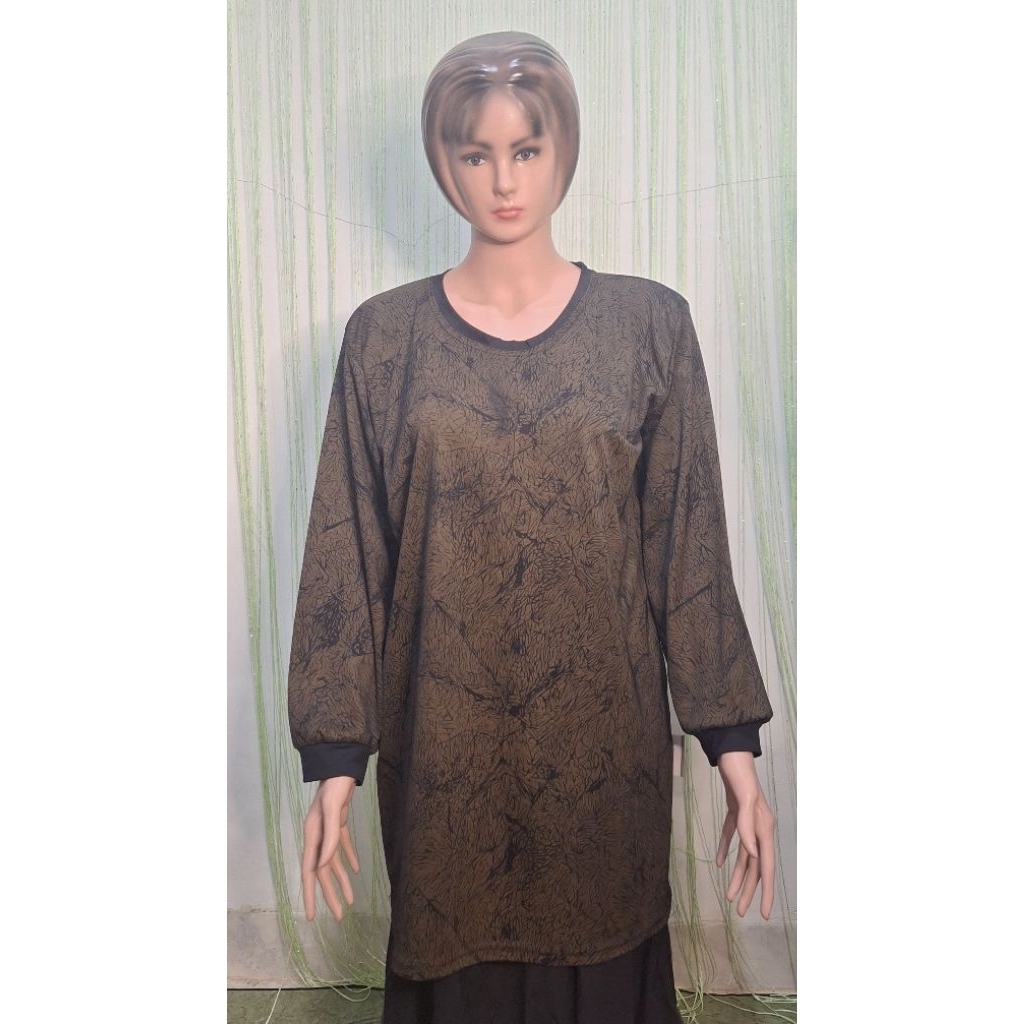 blouse blus wanita batik coklat jumbo lengan panjang