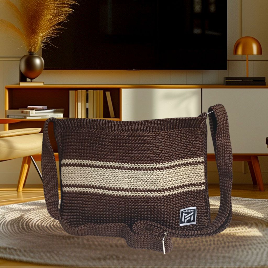 Tas Rajut Hp Full Resleting Tas selempang wanita motif garis