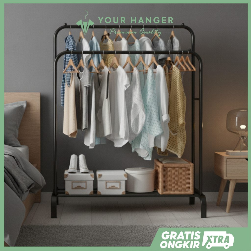 COD Stand Hanger Gantungan Baju Berdiri Bahan Besi Tempat Gantung Baju Gawangan Baju Rak Baju