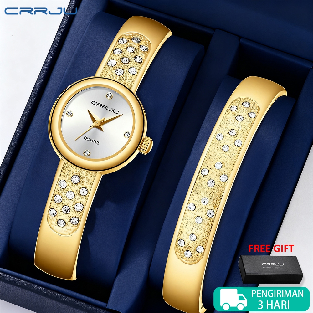 CRRJU Jam Tangan Wanita Fashion Elegan Kuarsa Wanita Berlian Imitasi Jam Tangan Tali Baja Tahan Kara