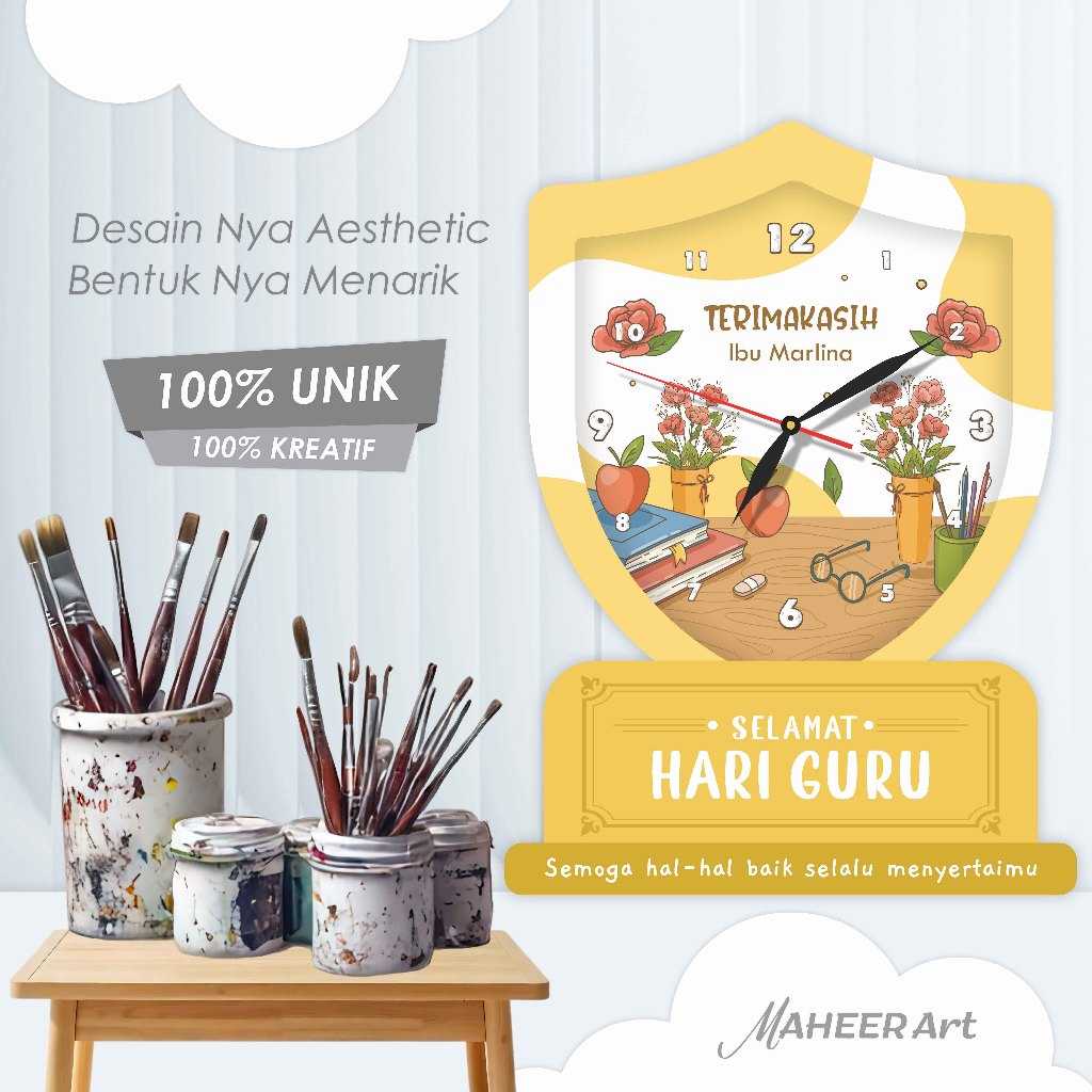 MAHEER Art | Jam Meja Duduk Custom Nama Karakter Teachers Day | Hampers Terimakasih Untuk Wali Kelas