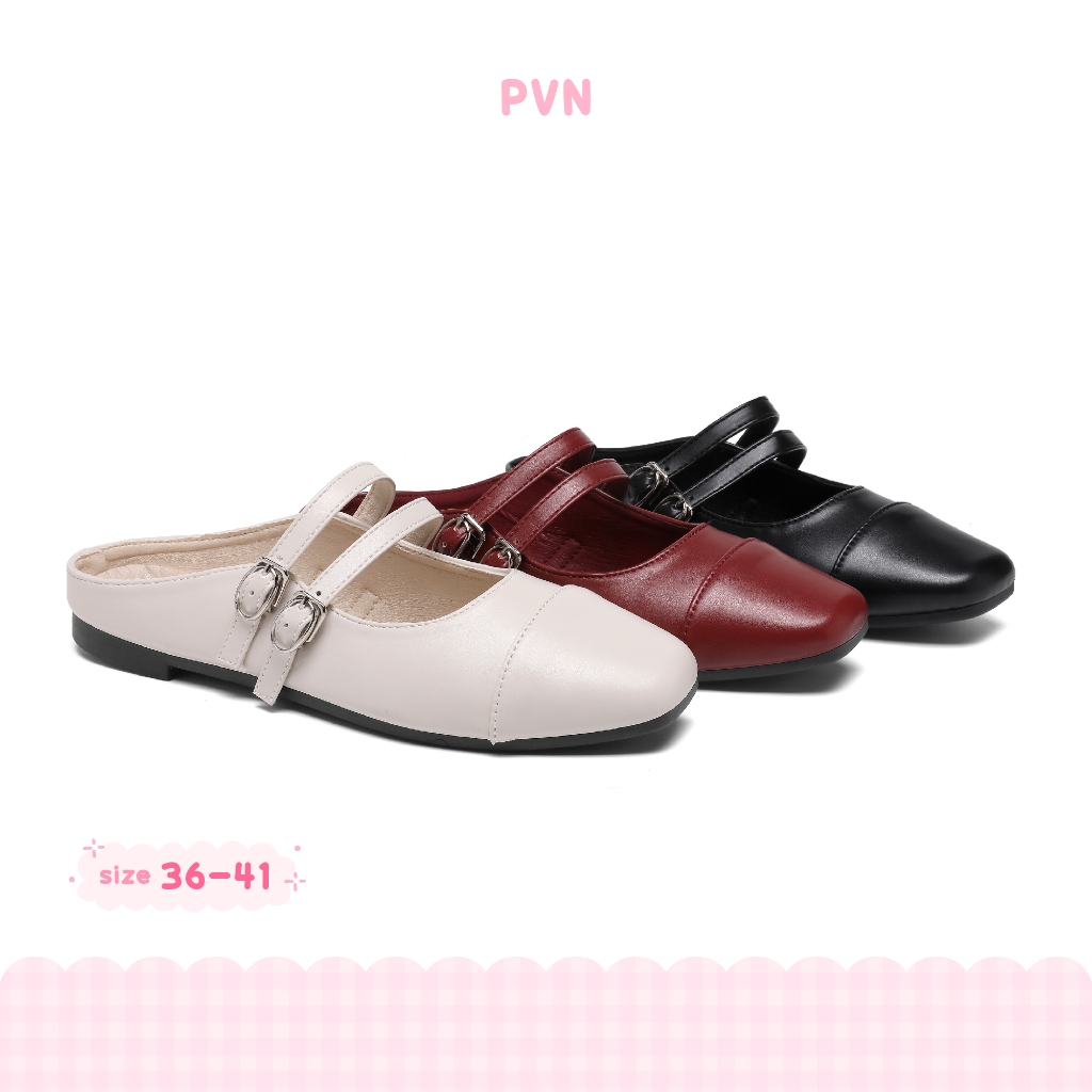 PVN Binna Sepatu Flats Wanita Hitam Balet Teplek Shoes 035