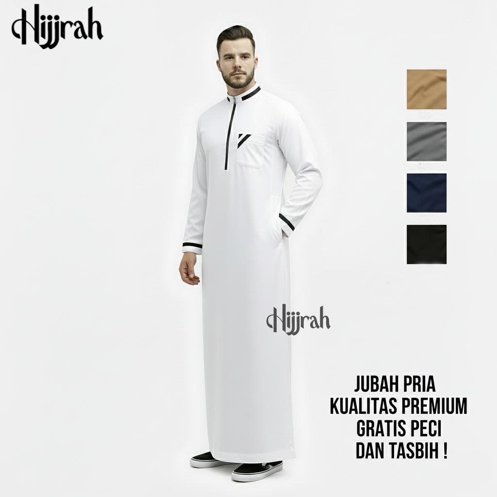 JUBAH PRIA DEWASA LENGAN PANJANG MOTIF LIST SIMPLE  GAMIS COWOK GRATIS PECI DAN TASBIH