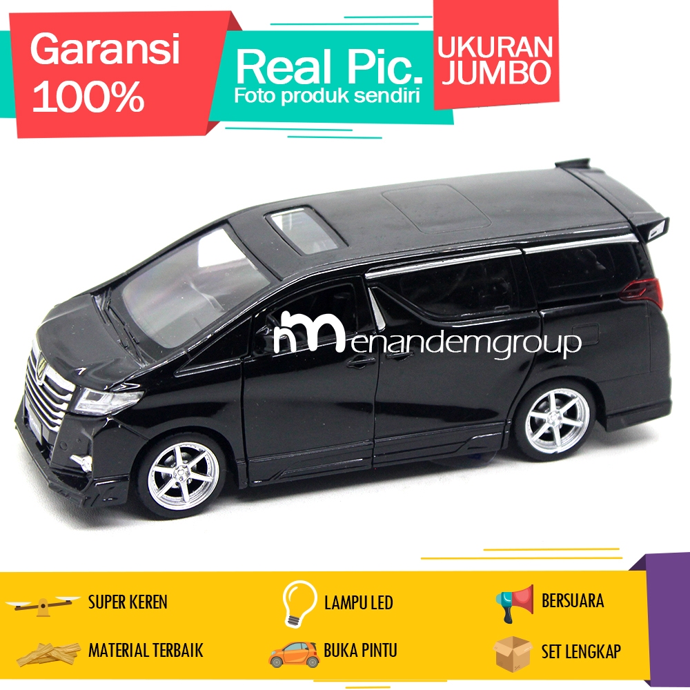 Diecast Miniatur Mainan Mobil Toyota Alphard Rowen Besi Metal Buka Pintu LED