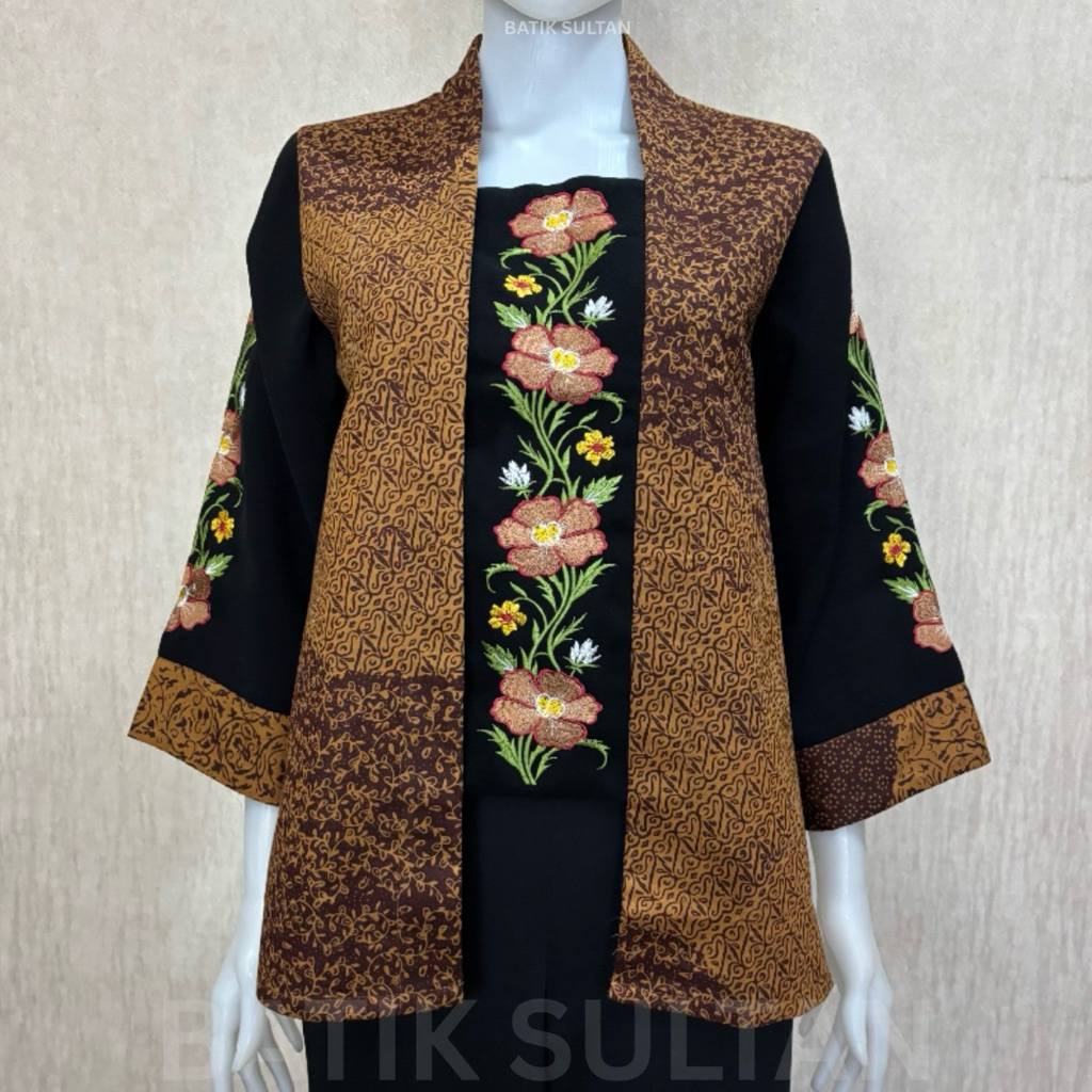 Atasan Blouse Wanita Batik Bordir Kain Katun Sogan Kombinasi Mewah Elegan Premium Lapisan Tricot Waf