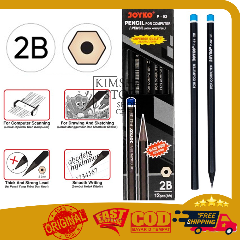 Pencil Joyko P-92 2B For Computer School Office Stationery Black Wood Pencil untuk Komputer ATK Alat