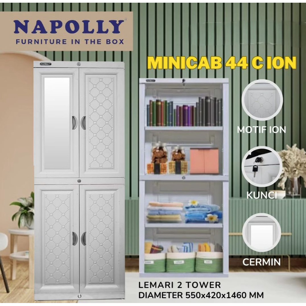 LEMARI PAKAIAN NAPOLLY MINICAB 44 ION 4 SUSUN - LEMARI PLASTIK NAPOLLY 4 SUSUN - MINI CABINET NAPOLL